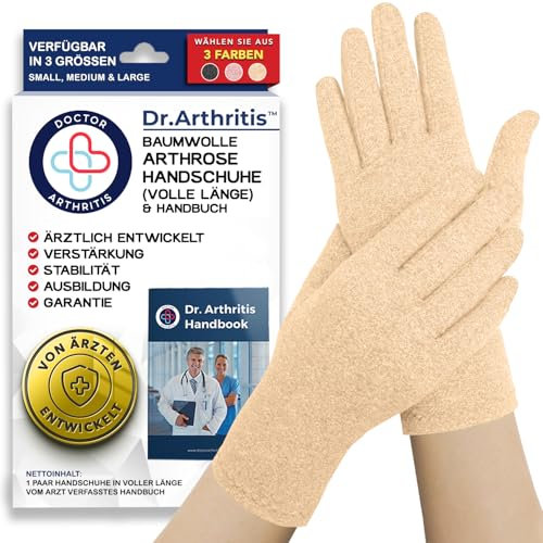 Von Ärzten Entworfen, Arthrose Handschuhe mit Kupfer, Kompressionhandschuhe für Frauen und Männer, Vollfingerhandschuh für Arthritis, Schmerzlinderung und Wärme, Beige, S