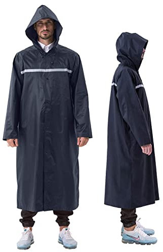 iOutdoor Products Imperméable Réutilisable Long avec Capuche Manchons pour Femmes Adultes Hommes,Poncho Pluie Imperméable Respirant pour Festival Randonnée(Marin, XL)