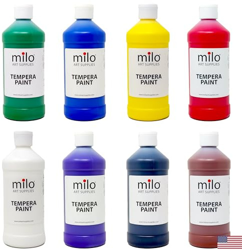 milo Washable Paint for Kids | 8 Colors 16 oz Bottles | Made in the USA | Safe and Non-Toxic Tempera Paint for Arts & Crafts, Poster, Windows for Toddlers, Children, Classroom, School, Project
