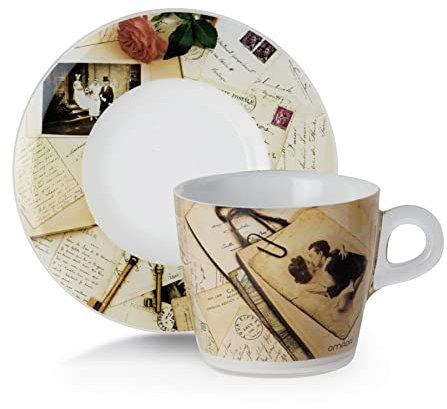 OMADA Design, Set 2 Tazze Cappuccino, Tè, in Plastica Infrangibile con 2 Piattini, Linea Plexart