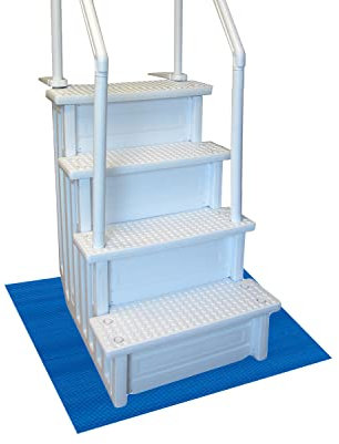 Resilia Stay-Put Swimming Pool Ladder Mat - Non-Slip, Wide Ribbed, Protective Pad, 36 Inches x 36 Inches, 0.125 Inch Thick, Powder Blue