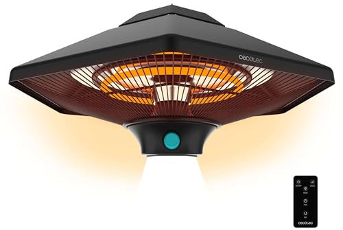 Cecotec Riscaldatore elettrico da esterno a soffitto ReadyWarm 2000 Power Ceiling. 2000 W in 3 livelli, tecnologia alogena, protezione IP34, telecomando, area di copertura 10 m2