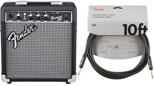Fender Amplificador Frontman 10G Combo para Guitarra Eléctrica y Cable de Instrumento Professional Series, 3m, Recto/Recto, Negro