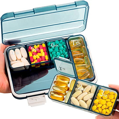 Täglicher Pillen-Organizer, Tablettenbox 7 Tage große Fächer, Tragbare Reise-Pillendose, BPA-frei, große Kapazität, Medikamentenbox für Vitamine, Nahrungsergänzungsmittel und Medikamente