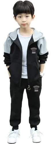 Amur Leopard Survêtement Enfant Garçon Ensemble de Sport 2pcs Veste à Capuche + Pantalons de Sport Costume Joggeur Printemps Automne, Noir, 130/5-7 Ans