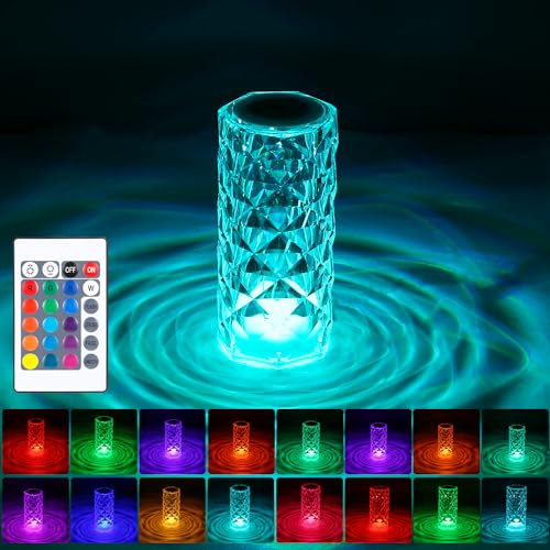 SOBEAU Lampada da Tavolo Cristallo,Lampada Touch RGB [16 Colori & 4 Modalità] Touch Dimmerabile Ricaricabile Luce da Comodino a LED,Lampade Led Acrilica a Proiezione per la Decorazione di Interni