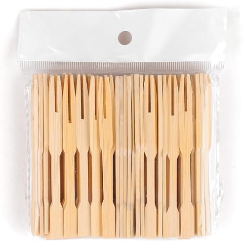 Antetok Forchette da cocktail, 200 pezzi, forchette da frutta a due denti, posate usa e getta, in legno, per antipasti, per cocktail