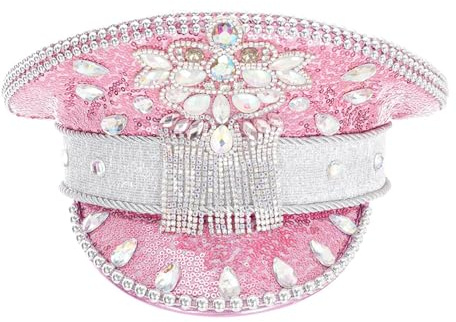 BLESSUME Musikfestival hatt paljett brinnande man glittrande steampunk hattar vuxna militär kapten keps, Rosa 1, M