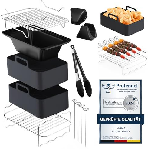 UNBOX Accessoires Air Fryer compatible avec Ninja Foodi Dual AF300EU, AF400EU, Russell Hobbs 9L, COSORI 8,5L, Cookwise 9L- Avec Moule Air Fryer Ninja, Plateau à pizza, Grille