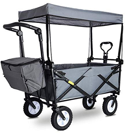 Klappbarer Gartenwagen, robuster Wagen mit Überdachung, tragbarer Multifunktions-Einkaufswagen für Outdoor-Camping, Angeln, Handzugwagen mit 4 Rädern, Tragkraft: 80 kg Vision