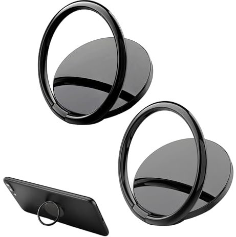 2 Piezas Soporte Anillo para Móvil,Soporte Metálico con Rotación 360º para Teléfonos iPhone 11 Pro XS MAX XR 8 7 6s Plus,Samsung,Huawei,Xiaomi A3 9T y Más,Anillo Universal de aleación de Zinc-Negro