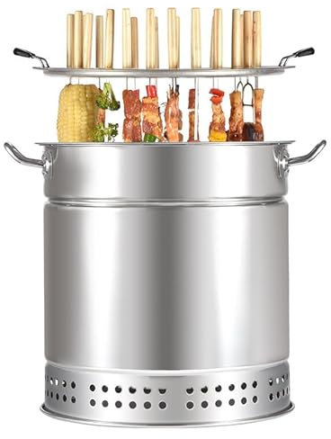 LBLFEBD Gril à Charbon de Bois sans fumée Baril de Charbon de Bois Gril BBQ, BBQ Suspendu Réchaud BBQ en Acier Inoxydable Baril de Grillage Barbecue de Camping Panier à grillades Roulant