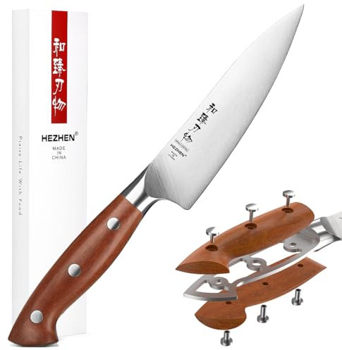 HEZHEN Acciaio Geman Coltelli Universali, Spelucchino Multifuncionales, Coltello da Frutta Acciaio Inox, Manico in Redwood