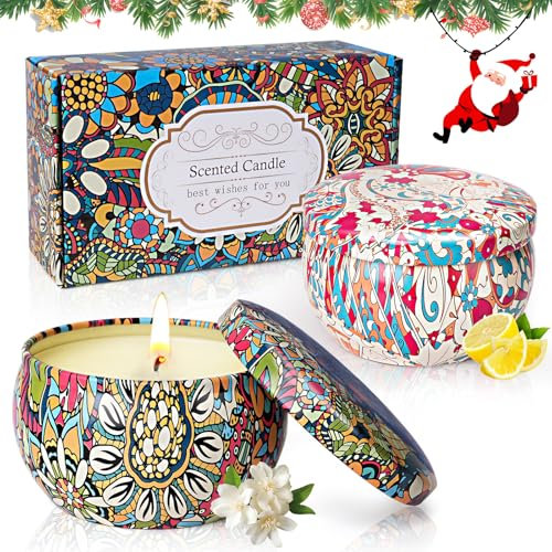 Coffret cadeau, petites bougies parfumées, cadeau pour calendrier de l'Avent, Noël, avec cire de soja naturelle et citron et jasmin, bougies d'aromathérapie pour femme, maman