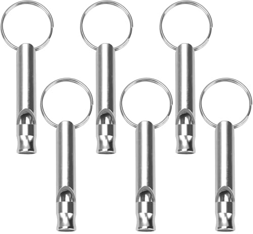 6 Pcs Dog Whistle to Stop Barking High Pitch Training Dog Whistle for Recall Alloy Pet Whistle to Stop Barking with Keychain Control ​Pet Behavior Lightweight Loud Far Reaching Sound Whistle, Silver
