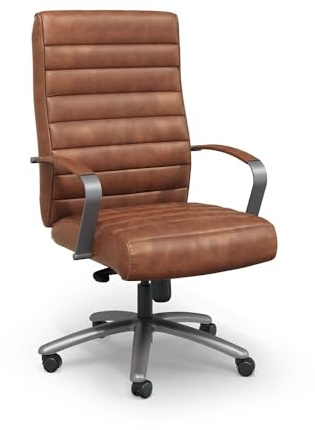 NBF High-Back Task Chair Warm Cognac Polyurethane/Charcoal Base | Modern Style, Back Support, Dual Wheel Casters, Assembly Required