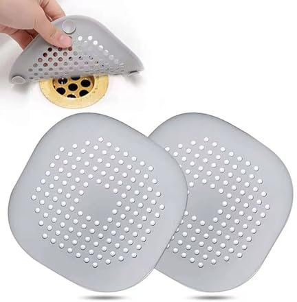 Wagoodter 2 pezzi Filtro di Lavello in silicone Filtro per capelli in silicone per scarico doccia con ventosa per bagno, doccia, vasca da bagno, cucina (Grigio)