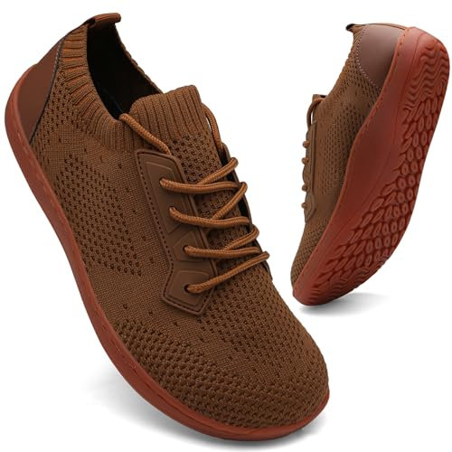 FZJIALI Schuhe Damen Sneaker Barfuss Laufschuhe Mit Breiter Zehenbox Turnschuhe Braun Sport Schuhe Atmungsaktives Walkingschuhe Sommer Sneaker Traillaufschuhe Minimalistische Outdoor Braun 40