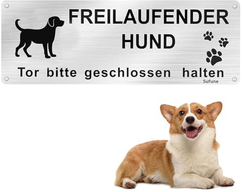 1 cartel de advertencia de perro, 25 x 9 cm, advertencia de perro, de aluminio, con autoadhesivo y agujeros preperforados