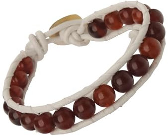 Handgjort armband – naturlig bärnsten och läder – justerbar längd.