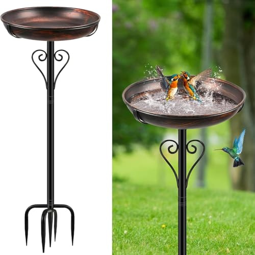 ODSNANIE Bain d'oiseaux Abreuvoir Mangeoire Oiseaux,Cuivre Vintage | Socle amélioré à 5 branches,cuvette amovible de 12 pouces,facile à nettoyer,d'extérieur pour jardin,terrasse,cour et pelouse