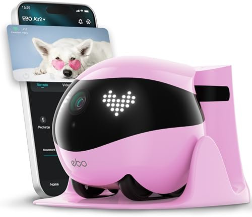 Enabot EBO Air 2 - Cámara para mascotas con aplicación, cámara móvil 2K con expresiones faciales personalizables, cámara inalámbrica con visión nocturna, audio de 2 vías, recarga