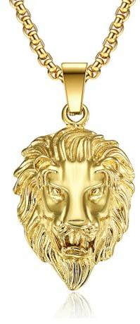 Sumpgle Collana pendente testa di leone vintage in acciaio inox Hip Hop gioielli di moda per gli uomini stile euro