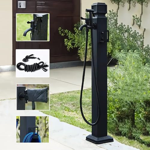 Columna de agua cuadrada vertical para el jardín, columna de agua con manguera anticongelante para exteriores, fuente decorativa de agua, dispensador de agua, hidrante (95 cm/37 pulgadas)