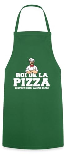 Spreadshirt Tablier Homme Femme Humour Roi De La Pizza Pizzaiolo, Tablier Cuisine Barbecue Taille Réglable, Idée Cadeau Fête des Pères, Fête des mères, Anniversaire, Noël, taille unique, vert foncé