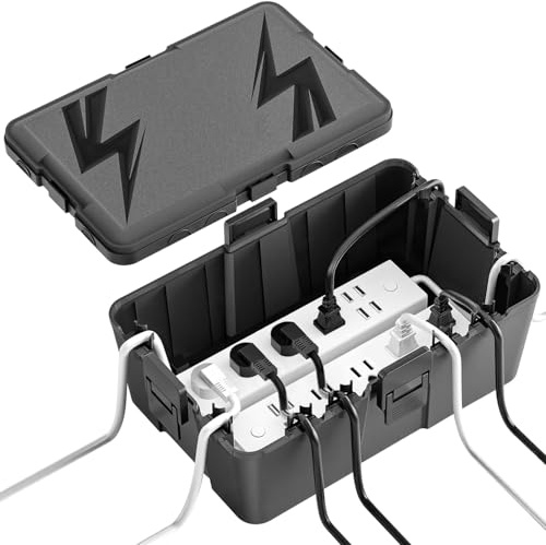 Kabelbox Wasserdicht,33.2x22.4x13.3 CM,Outdoor Kabel Safe Box,kabelbox,8 Kabeleingänge und ausgänge,Wetterfester Anschlusskasten Abdeckungen Schützen Steckdose,Zeitschaltuhr,Holiday Light,Schwarz