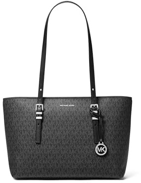 Michael Kors Quinn Medium Tote, Silver-Tone Hardware/Tonal MK Signature Coated Twill/Black