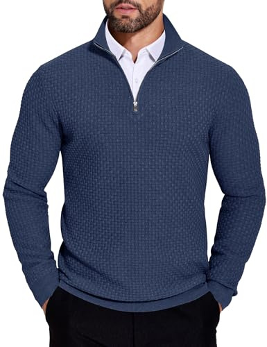 COOFANDY Maglione Uomo Mezza Zip Collo Alto Invernale Termico Senza Cappuccio Maniche Lunghe Norvegese Outdoor Fitness da Lavoro Blu Navy S