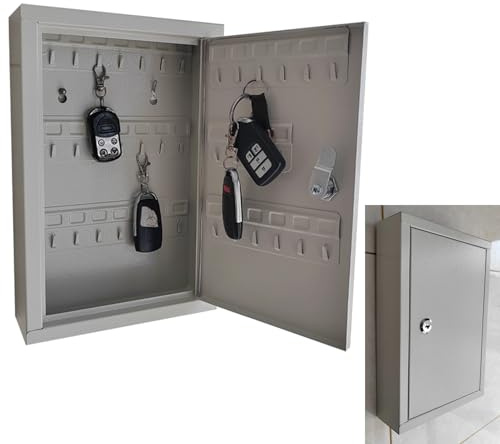 40-knappars kapacitet väggmonterat stål nyckelskåp – utomhus nyckellås låda hem säker förvaring för husnycklar entré (D 6 x B 20 x H 30 cm)