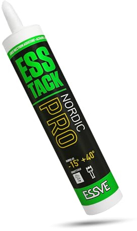 ESSVE Pegamento de montaje ESSTACK Nordic Pro, 290 ml, extrafuerte, resistente a la intemperie y a las heladas hasta -15 °C, adhesivo de polímero híbrido para madera, metal, hormigón, cristal
