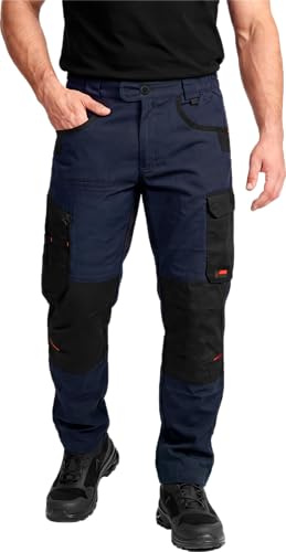 ACE Constructor Pantalones híbridos Largos de Trabajo para Hombre: Pantalones Cargo para Exteriores con Cordura y Cintura elástica para Hombre - Azul Marino - 44