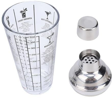 Luocute Cocktailshaker i Glas, 14 Oz Genomskinlig Drinkshaker med Läcksäkert Lock i Rostfritt Stål och Inbyggd Sil, Dubbel Skala och 6 Recept för Hemmabarfest