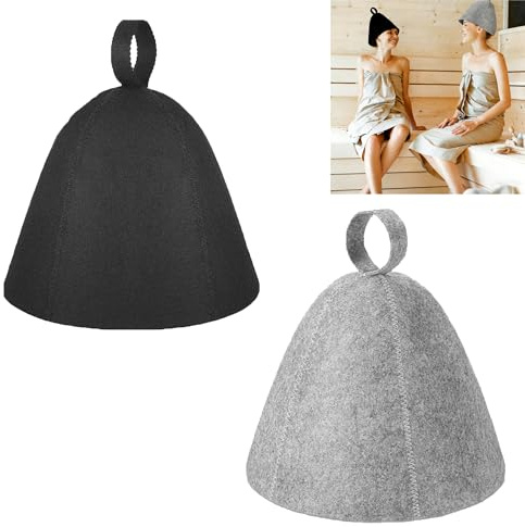 Smaoqingji bastumössa, bastuhatt, filt, bastuhatt – 2 stycken, svart, grå, filtar, bastumössa för kvinnor och män, lämplig för badrum, bastu, spa eller termiska bad i privat område