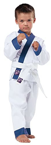Kwon DanRho Anzug Drachenkralle für Karate oder Taekwondo weiß mit Revers in blau