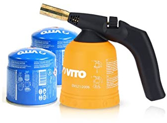 VITO - Lampe à souder Allumage piezo Coque ABS Verrou de sécurité Poignée ergonomique + 2 cartouches 190gr butane