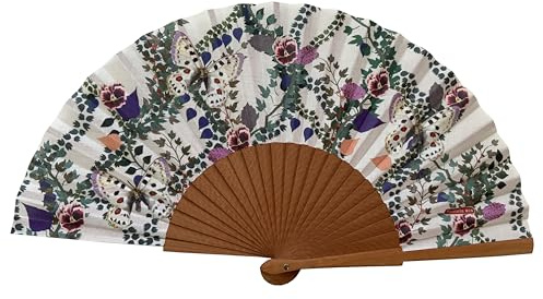 Abanico Español Diana - Madera y Algodón - 23 cm - Estuche y Funda de Yute - Accesorio de Moda - Hecho a Mano en España - Eventos y Regalos - Colección Alzar la Mirada - Tusitala Barcelona