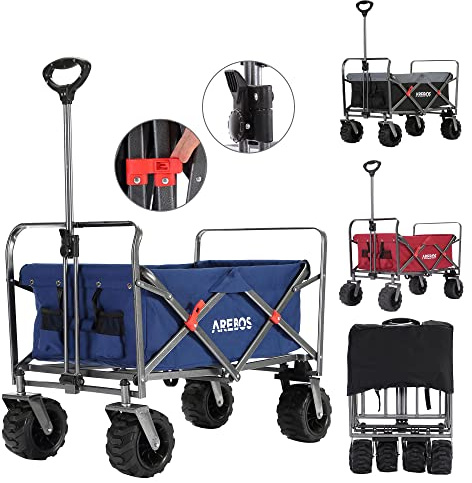 Arebos Carrello pieghevole con tetto | Carrello a mano multifunzione, portata fino a 100 kg, resistente all’acqua e allo sporco, con tasche laterali | Blu
