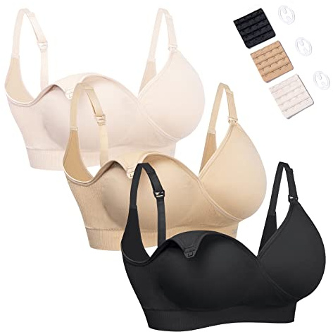 Hofish Soutien-gorge d'allaitement sans couture pour femme avec coussinets amovibles et rallonges et clips supplémentaires - - Small
