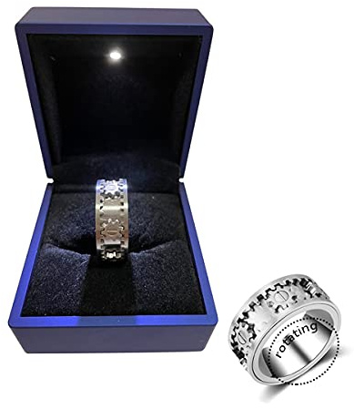 AMZCOM Anillo Giratorio antiestres para Hombre y Mujer, Spinner Fidget Ring Acero Inoxidable, Anillo Giratorio de Engranajes mecánicos, Joyería de Moda con Caja de Regalo