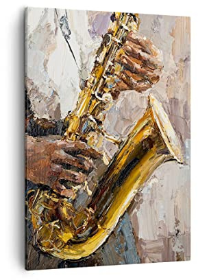 Moderne Impression sur Toile Saxophone Huile Musicien Image Tableau Decoration Murale 50x70cm Deco Cadre Salon Chambre Cuisine Vertical Petit Tableaux Decoratifs Muraux Art Wall Decor PA50x70-4808