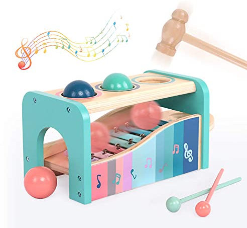 NUKied Xylophon und Hammerspiel Spielzeug mit Xylophon| Montessori Pädagogische Spielzeug ab 1 Jahr|Multifunktional Musikspielzeug fur Kinder Baby 1 2 3 Jahre (Xylophon-Upgrade)