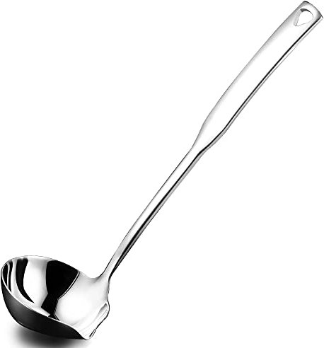 Hvanam Mestolo da cucina in acciaio inox 304 Punch in metallo luminoso Ladell cucchiai con beccuccio per versare mestoli per servire, cucinare, inscatolare, 30 cm