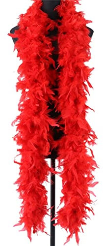 2m Flauschige Federboa,Asudaro Truthahnfedern Flauschige Truthahnfederboas Feder Poncho Kragen Cape Stola Schal Streifen Truthahnfedern für Basteln Weihnachten Fasching Theater Rot