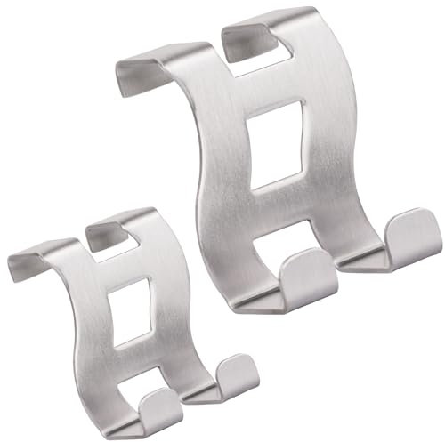 RICOO Set di 2 Appendiabiti da Porta, Robusto e Resistente, Ganci Appendiabiti Per Camera, Bagno, Cucina, Argento, Modello MH001-2, 5 x 6 x 4,5 cm