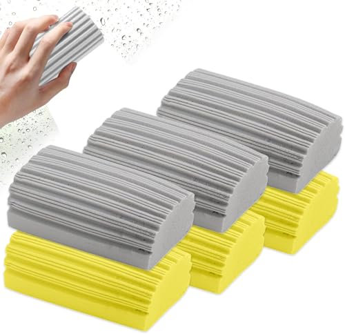 Damp Duster, 6 Stück Feuchtreinigungsschwamm, Wiederverwendbarer Staubschwamm Damp Clean Duster Schwamm für Fenster Geländer Sofas Türspalten(Grau Gelb)