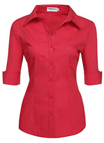 Womens Shirt Short Sleeve Blouse Ladies Cotton Office Shirts V Neck Blouses